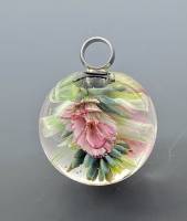 Marble Pendant:Pink Rose with White Bellflowers
