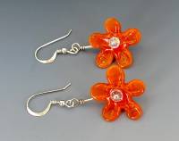 Small Flower Earrings: Red-Orange