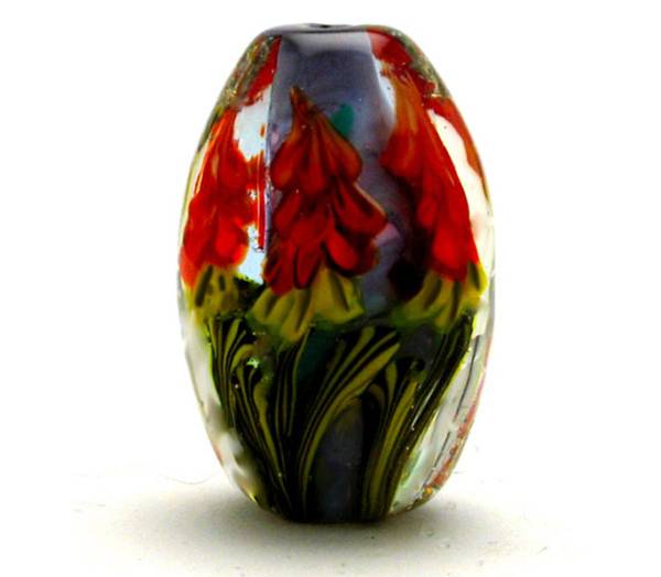 Encased Red Hot Pokers, "Muy Caliente," International Society of Glass Beadmakers juried pendant show, 2009