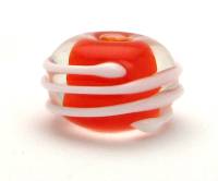 Encased Orange Handmade Lampwork Art Glass Beads with White Spirals
