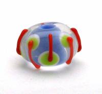 Encased Periwinkle Blue Handmade Lampwork Bead with Orange, Spring Green and White