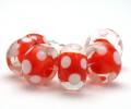 Encased Orange Handmade Lampwork Art Glass Beads with White Melted Dots - Image 2