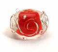Special Designer Coordinated Series - Bright and White - Encased Orange Lampwork Art Glass Bead with Crystal Scrolls
