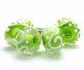Encased Spring Green Handmade Lampwork Art Glass Beads with White Scrolls - Image 2