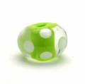 Encased Spring Green Handmade Lampwork Art Glass Beads with Melted White Dots