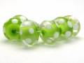 Encased Spring Green Handmade Lampwork Art Glass Beads with Melted White Dots - Image 2