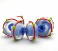 Encased Periwinkle Handmade Lampwork Art Glass Bead with White, Orange, and Spring Green - Image 2