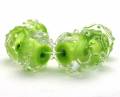 Encased Spring Green Handmade Lampwork Art Glass Beads with Crystal Scrolls - Image 2